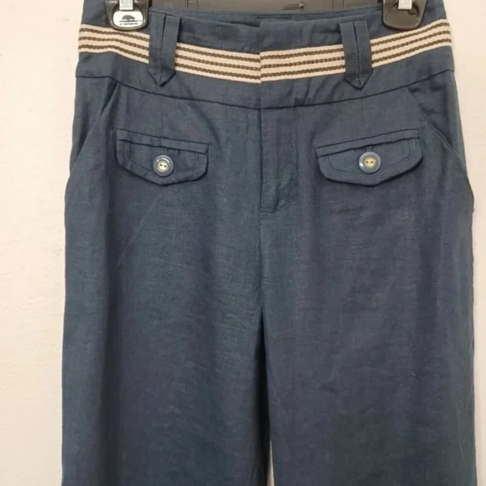 Anthropologie Elevenses High-Rise Navy Linen Blend Pants, Size 2 - Picture 3 of 6